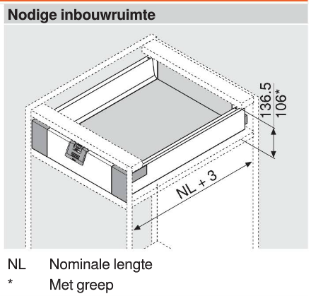 TANDEMBOX Antaro binnenlade type M/Z (inbouwhoogte 98,5mm), 30kg