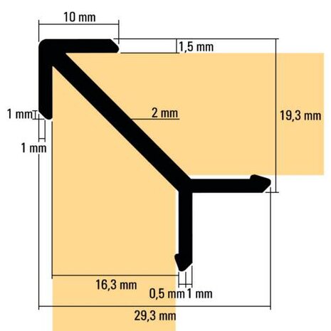 Verstekprofiel voor plint 16mm